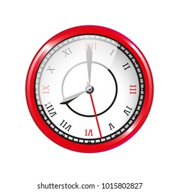 The object is depicted as a red watch with a dial, arrows, minute, hour, second red and Roman numerals.