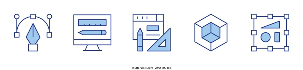 object, design, pen tool, web design, 3d design. Design Icon vector illustration. Line Duotone style. Editable stroke.