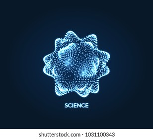 Objekt mit Punkten. Molekulares Gitter. 3D-Technologie-Stil mit Teilchen. Vektorgrafik. Futuristische Verbindungsstruktur für Chemie und Wissenschaft.