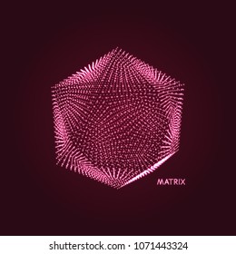 Objekt mit Punkten. Molekulares Gitter. 3D-Technologie-Stil mit Teilchen. Vektorgrafik. Futuristische Verbindungsstruktur für Chemie und Wissenschaft.