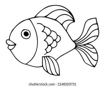 Object Fish to be colored, the coloring book for preschool kids with easy educational gaming level
