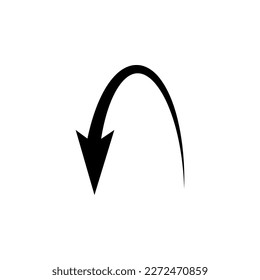 Object flight path arrow. Semicircular rounded curved geometric trajectory arrow. Up and down.