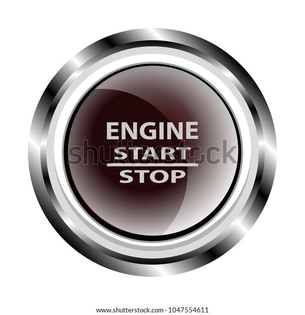 The object in the form\
of a black button to start the engine in a metal case with neon\
white lights, backlight, with the inscription start, stop, engine.\
Vector illustration.