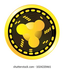 An object in the form of coins of Ripple crypto currency, gold and black on a white background.