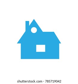 An object in the form of an icon of a house of blue color with a pipe, windows and an attic is depicted.