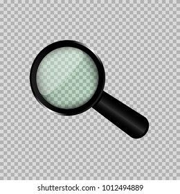 The object is in the form of a magnifying glass of black color with a magnifying transparent glass with a glare.
