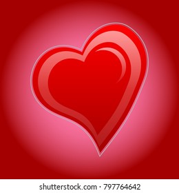 The object is in the form of a red heart with highlights on a red background.