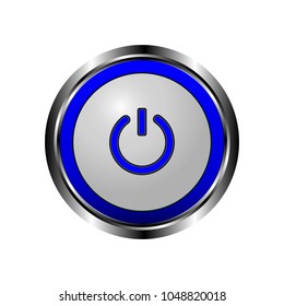 The object in the form of a white button to start the engine in a metal case with a neon light blue, with the inscription start, stop, engine. Vector illustration.