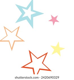 Object fountain organized from random sparcle star pictographs as fireworks.  Colorful stars background
