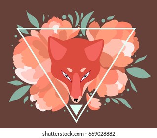 Object of fox in flowers isolated on brown background
