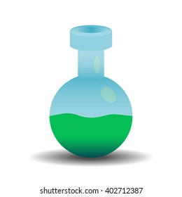 Object: Green Science bottle icon for web design.