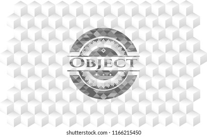 Object grey badge with geometric cube white background