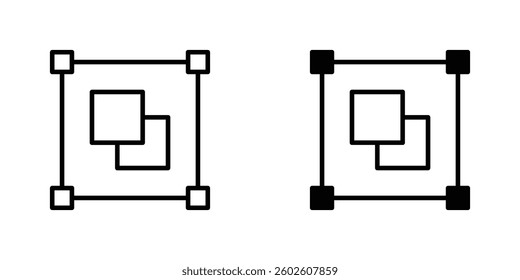 Object group flat Icons in line outline and flat solid style on white background