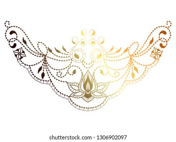 The object is handmade, colorful floral henna tattoos, stickers. Mehndi pattern ornament. Indian ornament ethnic style. Vector henna illustration isolated on light background. Jewelry in Indian style