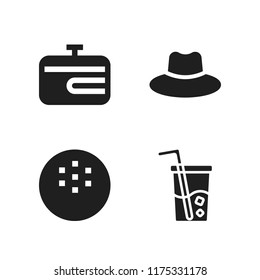 object icon. 4 object vector icons set. hat, pot and coconut icons for web and design about object theme