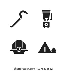 object icon. 4 object vector icons set. helmet, crowbar and tent icons for web and design about object theme