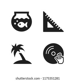object icon. 4 object vector icons set. vinyl, set square and palm tree icons for web and design about object theme