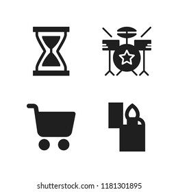 object icon. 4 object vector icons set. sand clock, cart and drum set icons for web and design about object theme