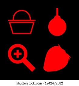 object icon set about strawberry, shopping basket, streetlight and magnifier vector set