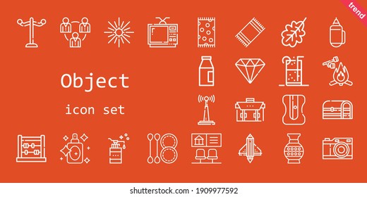object icon set. line icon style. object related icons such as antenna, chest, rack, beach towel, soft drink, star, briefcase, television, milk, marshmallow, vase, pencil, photo camera, perfume