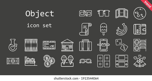 object icon set. line icon style. object related icons such as washing machine, sunglasses, console, mirror, potion, wallet, smartphone, suitcase, mail, backgammon, dice, link, degree, bananas