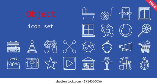 object icon set. line icon style. object related icons such as pepper, components, package, smartphone, caramel, star, bench, wool ball, lollipop, parking meter, tennis, cotton swab, play button