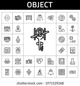 object icon set. line icon style. object related icons such as washing machine, newspaper, shaving brush, tent, beach towel, castle, panels, paper clip, book, link, computer