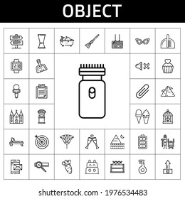 object icon set. line icon style. object related icons such as smartphone, upload, fruit, church, electric razor, dustpan, battery, clipboard, glasses, cage, fan, bathtub