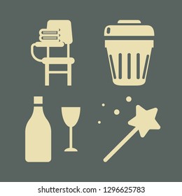object icon set with school desk and books, magic wand and bottle and wineglass vector illustration