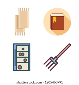 object icon set. vector set about scarf, shelf, book and pitchfork icons set.