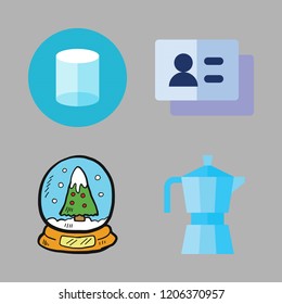 object icon set. vector set about cylinder, kettle, snow globe and business card icons set.