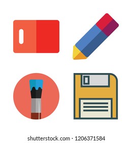 object icon set. vector set about diskette, paint brush, kitchen board and pencil icons set.