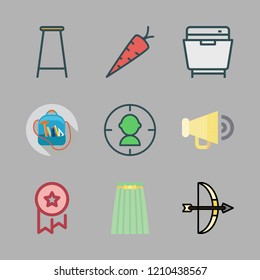 object icon set. vector set about medal, target, megaphone and skirt icons set.