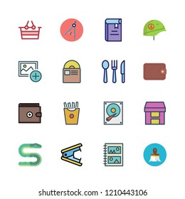 object icon set. vector set about album, compass, hard disk and box icons set.