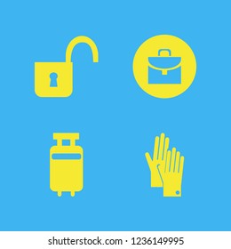object icon. object vector icons set gloves, open lock, briefcase and travelling luggage