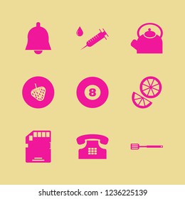 object icon. object vector icons set billiard ball, memory card, strawberry and syringe