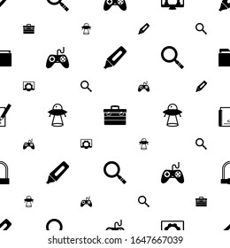 object icons pattern seamless. Included editable filled Marker, toolbox, Computer repair, Gaming, ufo, Magnifier, Sketching, Bike padlock icons. object icons for web and mobile.