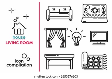 El objeto dentro de la casa, la edición de la sala de estar. vector de arte de línea