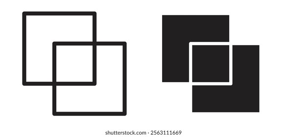 Object intersect icons in black line and filled versions