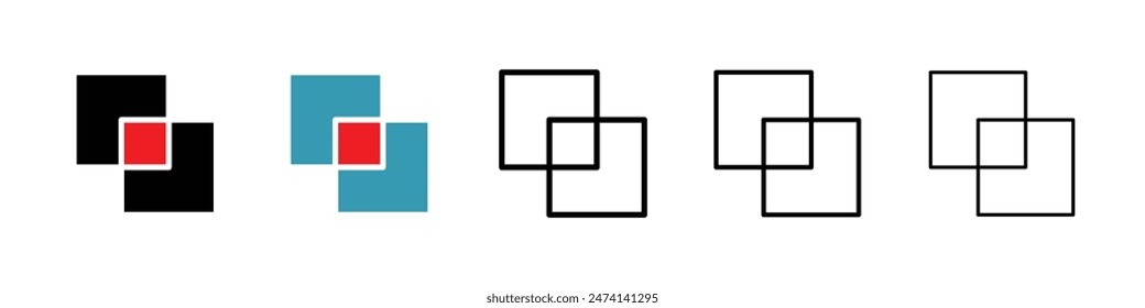 Object intersect line icon set. Common area vector sign. Joint area icon for UI designs.