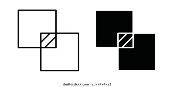 Object intersect vector icon set black filled and outlined style.