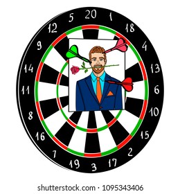 Object isolated on white background. Playing darts with a photo of a man, an ex-boyfriend vector