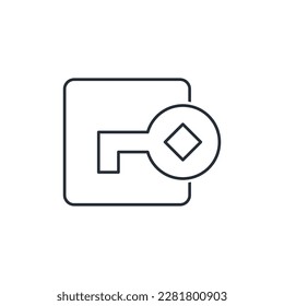 object and key. Special, licensed access. Vector linear icon isolated on white background.