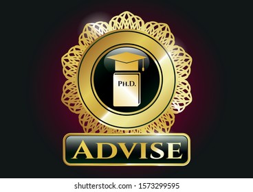 [object O Gold badge with Phd thesis icon and Advise text insidebject]
