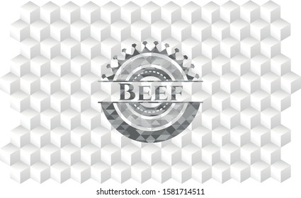 [object OBeef grey badge with geometric cube white backgroundbject]