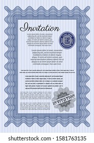[object OBlue Retro vintage invitation. Perfect design. With background. Detailed. bject]