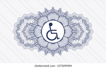 [object OBlue rosette (money style emblem) with disabled (wheelchair) icon insidebject]