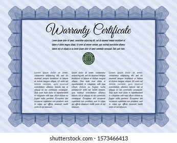 [object OBlue Warranty Certificate template. Money Pattern design. Printer friendly. Vector illustration. bject]