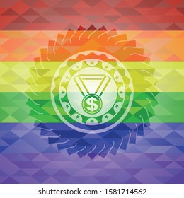[object Obusiness award icon on mosaic background with the colors of the LGBT flagbject]