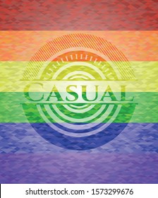 [object OCasual on mosaic background with the colors of the LGBT flagbject]